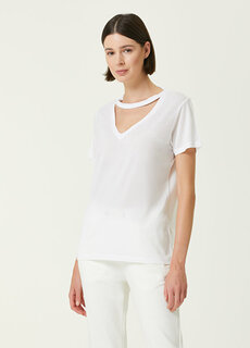 Белая футболка с v-образным вырезом и окантовкой Tru
