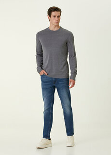 Синие шерстяные джинсовые брюки Isaia