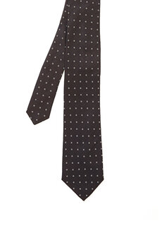 Коричневый шелковый галстук с геометрическим узором Beymen