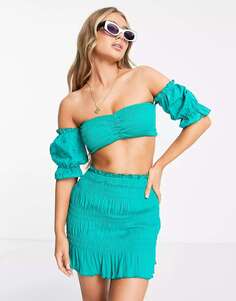 Изумрудно-зеленая пляжная юбка со сборками ASOS
