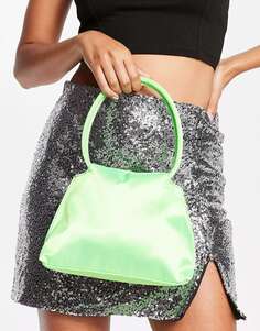 Гламурная мини-сумка из атласа салатового цвета Glamorous