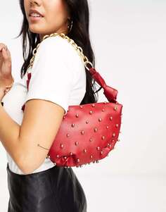 Гламурная мини-сумка с заклепками темно-красного цвета Glamorous