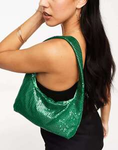 Гламурная зеленая мини-сумка с кольчугой и стразами Glamorous