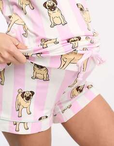 Короткая пижама для беременных Chelsea Peers в розово-белую полоску с изображением мопса