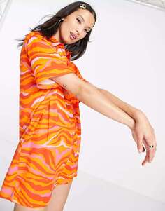 Оверсайз-платье-поло оранжевого цвета с завитками Urban Threads