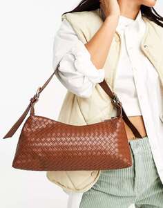 Гламурная плетеная сумка на плечо шоколадно-коричневого цвета Glamorous