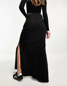 Черная джинсовая юбка макси с разрезом по бокам DTT Hannah Don&apos;t Think Twice
