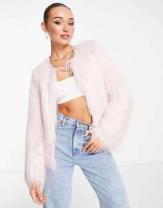 Unreal Fur Розовая куртка без воротника из искусственного меха Unreal Dream