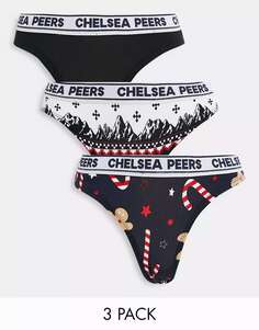 Три пары трусов с высокой талией Chelsea Peers Christmas Fairisle