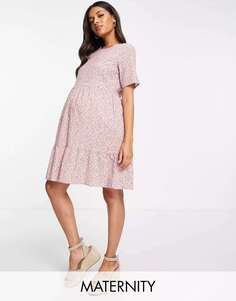 Pieces Розовое свободное платье мини с цветочным принтом для беременных Pieces Maternity