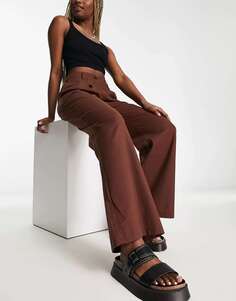 Шоколадно-коричневые широкие брюки из смесового льна Urban Threads