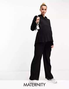 The Frolic Maternity широкие длинные брюки с турмалиновыми сборками и черной плиссированной текстурой