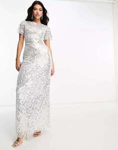 Beauut Bridal платье макси кремового и серебряного цвета с украшением и бантом на спине
