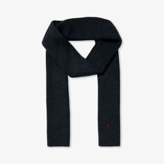 Шерстяной вязаный шарф с фирменной вышивкой Polo Ralph Lauren, цвет dark granite hthr