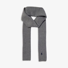 Шерстяной вязаный шарф с вышитым логотипом Polo Ralph Lauren, серый
