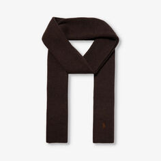 Шерстяной шарф в рубчик с фирменной вышивкой Polo Ralph Lauren, коричневый