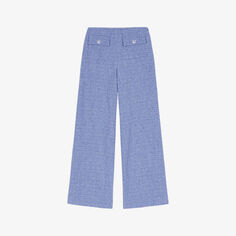 Широкие твидовые брюки стрейч со средней посадкой и смесовым хлопком Maje, цвет bleus