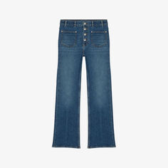 Расклешенные джинсы из эластичного денима с высокой посадкой на пуговицах Maje, цвет bleus