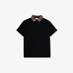 Johane хлопковая рубашка-поло с клетчатым воротником и короткими рукавами 3–14 лет Burberry, черный