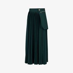 Плиссированная юбка макси из эластичной ткани с накладными карманами Leem, зеленый