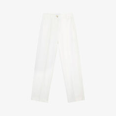 Прямые брюки-смокинг из тканого материала с высокой посадкой и полосками по бокам The White Company, слоновая кость