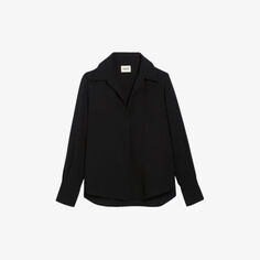 Тканая блузка с лагерным воротником и V-образным вырезом Claudie Pierlot, цвет noir / gris