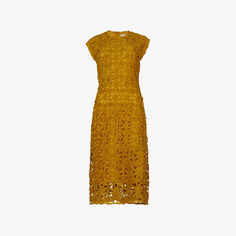 Платье миди из плетения цветочного кружева Leem, цвет mustard