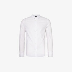 Рубашка прямого кроя из эластичного смесового хлопка с закругленным краем Emporio Armani, цвет bianco ottico