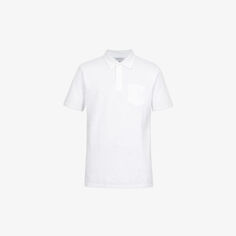 Рубашка-поло узкого кроя Riviera из хлопкового пике Sunspel, белый