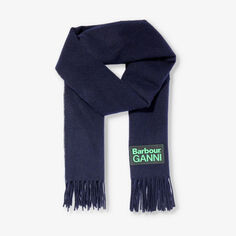 Шерстяной шарф Barbour x GANNI с аппликацией логотипа Barbour, темно-синий