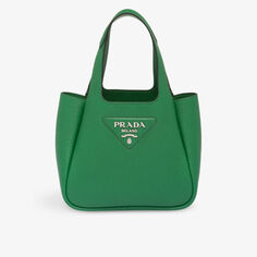 Миниатюрная сумка-тоут из зерненой кожи с фирменной бляшкой Prada, зеленый