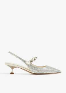 Балетки Miu Miu Crystal Slingback Ballerinas, серый