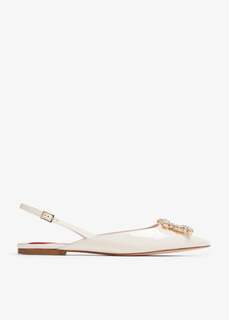 Балетки Roger Vivier Strass Buckle Slingback Ballerinas, белый