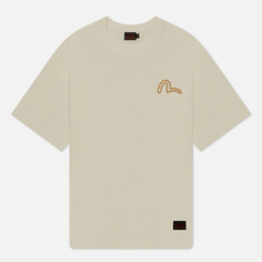 Мужская футболка Evisu Seagull Cord Embroidered Evisu & Deer Print Outline Puff, цвет бежевый, размер L