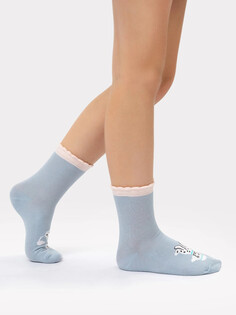 Высокие детские носки серо-голубого цвета с рисунком в виде пуделя Mark Formelle