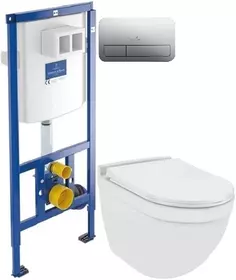 Комплект подвесной унитаз Jaquar Solo SLS-WHT-6953BIUFSM + система инсталляции Villeroy & Boch 92246100 + 92249061