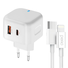 Зарядное устройство Pero TC10 USB-C + USB-A + кабель Lightning White TC10CLWH ПЕРО