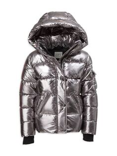 Прямая куртка-пуховик цвет Metalизированного цвета для маленькой девочки S13, цвет Metal