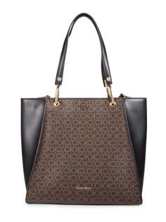 Кожаная сумка-тоут с монограммой Garnet Calvin Klein, цвет Brown Khaki