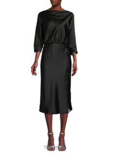 Атласное платье миди с хомутом и воротником-хомутом Renee C., черный