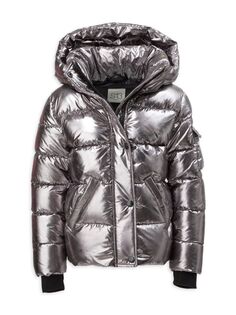 Прямая куртка-пуховик цвета цвет Metalик для девочек S13, цвет Metal