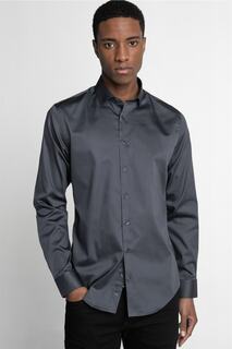 Мужская рубашка Slim Fit серии Koton Satenpremium антрацитового цвета Tudors, серый