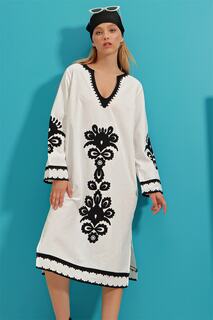 Женское белое платье из поплина с вышивкой ALC-X9217 Trend Alaçatı Stili, белый