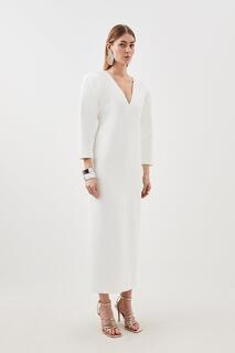 Компактное мини-платье макси с эластичными рукавами и рюшами миниатюрного размера Karen Millen, белый