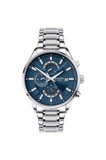 Серебряные часы Speed ​​44 мм, круглый корпус, синий циферблат Sekonda, синий