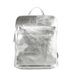 Серебряный кожаный рюкзак-трансформер с карманами и эффектом металлик | БХНИЙ Sostter, серебро