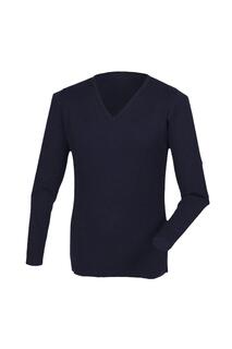 Акриловый джемпер с V-образным вырезом Cashmere Touch, трикотаж Henbury, темно-синий