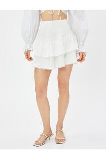 Мини-юбка, многослойная эластичная талия с зубчатым краем Koton, белый