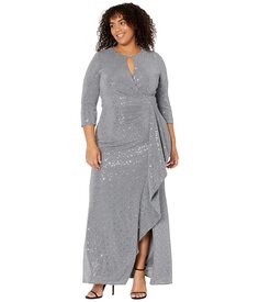 Платье Alex Evenings, Long Keyhole Neck Metallic Knit Gown with 3/4 Sleeves Side Shirred Skirt