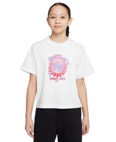 Спортивная одежда, хлопковая футболка свободного кроя для девочек Nike, белый